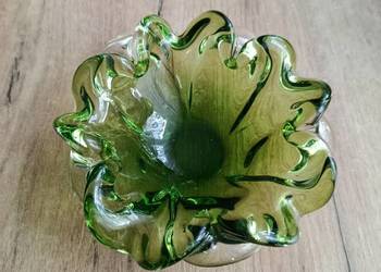 Miseczka popielniczka zielona Czechy,murano szkło