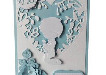 ZAPROSZENIA KOMUNIA CHŁOPIEC W SERCU C6 BŁĘKIT - BIEL