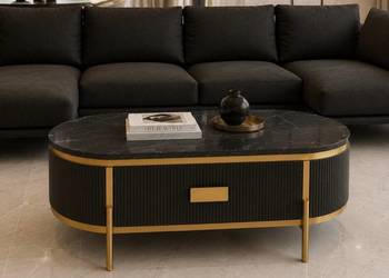 Grafitowy stolik kawowy glamour Omega ryflowany 124x71x48