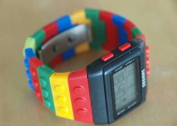 Zegarek klocki LEGO elektroniczny dzieci ramka czarna czerwone przyciski