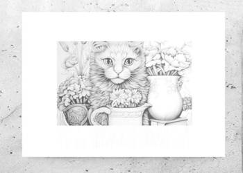 kot plakat A4, biało czarny plakat z kotkiem, koty plakat na ścianę 21x30