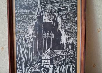obraz pejzaż z architekturą - grafika autor nn