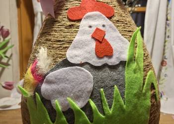 Wielkanoc Jajo 40 cm kura i kogut, filc, juta, piórka