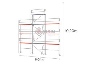 Rusztowanie szczytowe 9 x 10,2 m Ramy stalowe 2m podest drewniany 3m