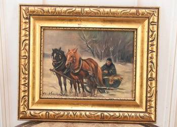 Cz. Wasilewski - Zimowa Scena - Wyprawa Na Targ - Obraz Olejny