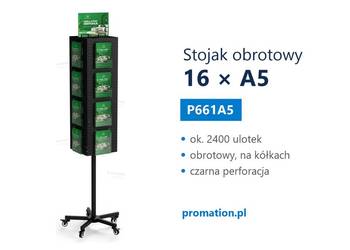 Obrotowy stojak na ulotki A5 – perforacja EURO, 16 kieszeni A5, system 360