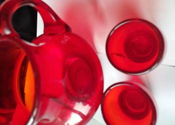 Dzbanek i kieliszki  Huta Sudety  PRL czerwone szkło