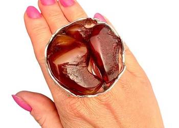 Unikatowy pierścionek dwa surowe bursztyny bałtyckie srebro 925