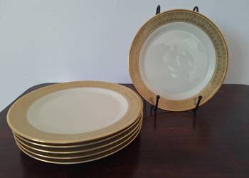 Luksusowy zestaw 6 talerzy Tirschenreuth Bavaria porcelana szerokie złoceni