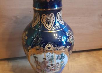 Elegancki wazon kobaltowy ze złotem-motyw Pawia-wysokość 24,5 cm