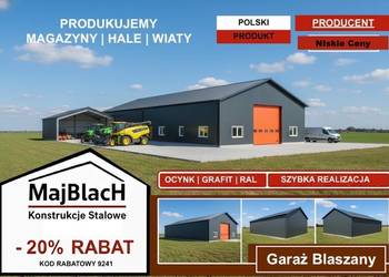 A144-Duży Garaż Blaszany Dwuspadowy – Duża Hala - Magazyn Rolny - Maj-Blach