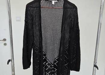 Czarny długi ażurowy kardigan sweter