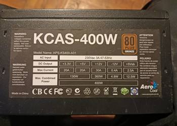 Zasilacz Aerocool KCAS-400W, 80+Bronze. Używany JAK NOWY. Stabilny, cichy.