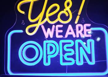 Nowy Neon LED "Yes! WE ARE OPEN" 35x33 cm | Zasilanie USB | Do Baru, Sklepu