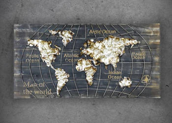 Mapa, Obraz metalowy dekoracja na ścianę  3D LOFT MAPA ŚWIATA 1 120x60 cm