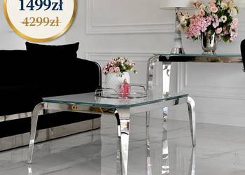 Stolik Kawowy ELITE Srebrny Glamour – Designerski Nowoczesny Szklany Blat