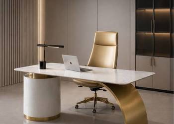 Biało- złote biurko ze stali nierdzewnej Mediolan Premium 160x70x75