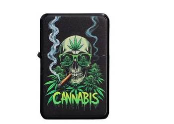 Czarna Zapalniczka Benzynowa Czaszka z napisem CANNABIS i dymem Gentelo