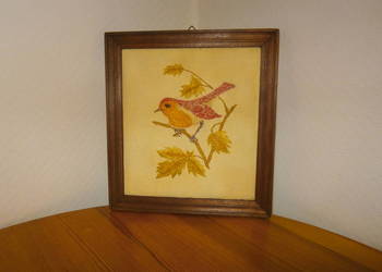 Obraz haftowany w ramce 19x20cm. miniatura rękodzieło vintage PRL
