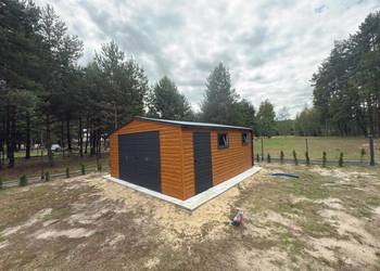 Garaż blaszany drewnopodobny 5x6 złoty dąb brama na boki grafit Profil