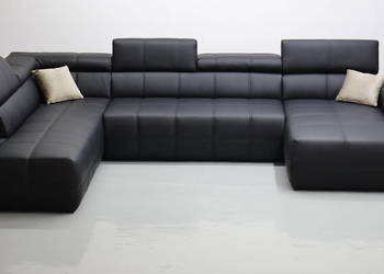 TSU WIelkie U regulowane zagłówki Czarna ECO-skóra rogówka salon Narożnik