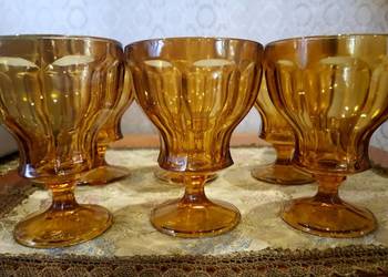 Pucharki do lodów deserów szkło miodowe vintage art deco