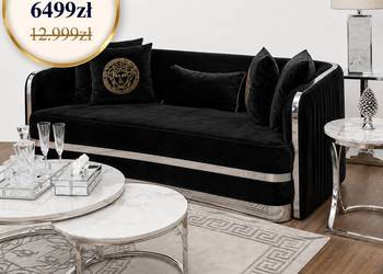 Sofa glamour czarna, złota do salonu, klasyczna