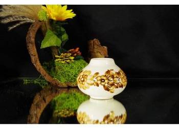 Koło – mały wazonik ceramiczny w kwiaty – porcelit, PRL