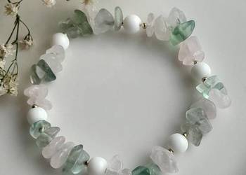 Bransoletka z kamieni naturalnych Kwarc różowy Fluoryt zielony Onyks biały
