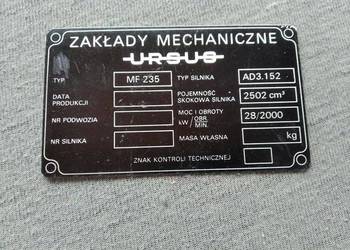 Ursus MF 235 oryginalna tabliczka znamionowa