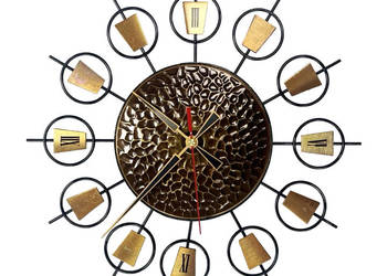Zegar ścienny sunburst metal i mosiądz, Mid-Century Modern, Niemcy lata 60.