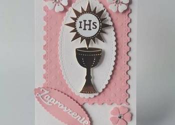 ZAPROSZENIA KOMUNIA DZIEWCZYNKA IHS SŁONECZKO KIELICH C6 RÓŻ – BIEL