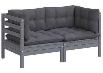 2-osobowa sofa ogrodowa z antracytowymi poduszkami sosnowa WM-3096012