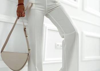 Modne szerokie stylowe wygodne i eleganckie spodnie NOVUM 38 białe klamra