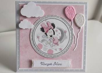 Kartka ręcznie robiona na urodziny roczek Myszka Minnie Kartka ręcznie robiona na urodziny roczek Myszka Minnie