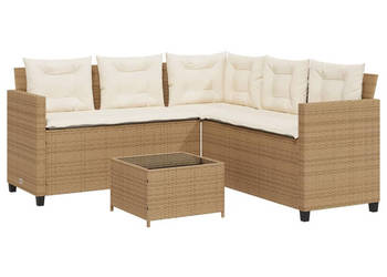 Narożnik ogrodowy z poduszkami i stolikiem rattan PE beżowy WM-369043