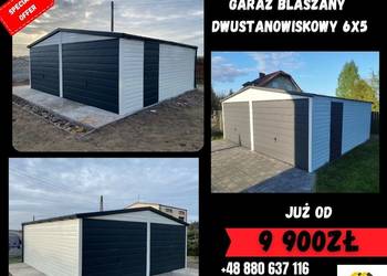 Graże Blaszane Wiaty Hale /Garaż Blaszany 6x5 Podwójny z PROFILA Ry-Stal
