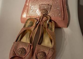 nowy zestaw buty na obcasie + torebka, kolor pudrowy róż ozdobione kryształ