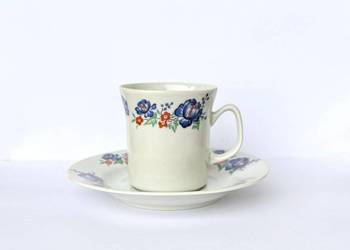 Śliczna Filiżanka porcelana Włocławek Niebieskie kwiaty Vintage PRL New Loo