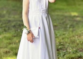 Sukienka komunijna r.152-158 biała sweterek,halka gratis