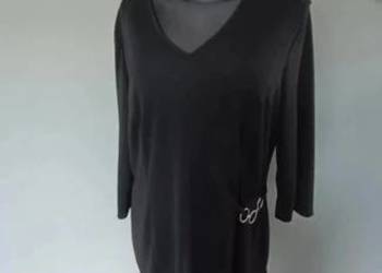 Bluzka czarna krótki rękaw oversize dekold w serek V vintage  Basic jesień