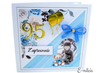 Zaproszenie 2w1 ze zdjęciami, z okazji 95 Urodzin i Chrztu Św. Zaproszenia
