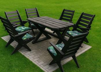 Składane meble ogrodowe drewniane - stół + 6 krzeseł