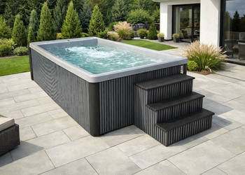 BASEN WOLNOSTOJĄCY 8m3 Z PRZECIWPRĄDEM, POMPĄ CIEPŁA