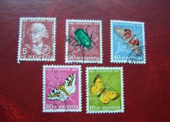 Szwajcaria Kasowane 1957 Mi. 648/52 Fauna Owady  a