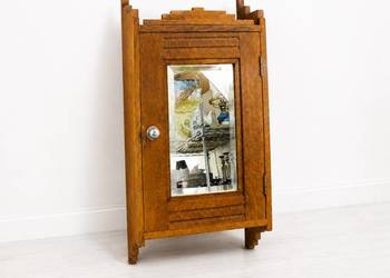 Antyczna dębowa szafka wisząca z lustrem Arts & Crafts Vintage 1920 r.