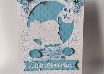 ZAPROSZENIA CHRZEST ŚWIĘTY – CHŁOPIEC NA PODUSZCE C6 BŁĘKIT - BIEL