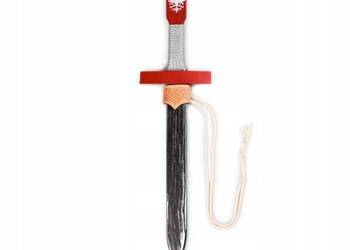 Czerwony krótki miecz i skórzany wisiorek | Drewno Skóra | 45cm | Średniow…