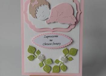 ZAPROSZENIA CHRZEST DZIECKO W SERWETCE C6 RÓŻ - BIEL