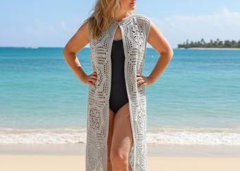 Ażurowy sweter-kamizelka crochet, ręczne robiony